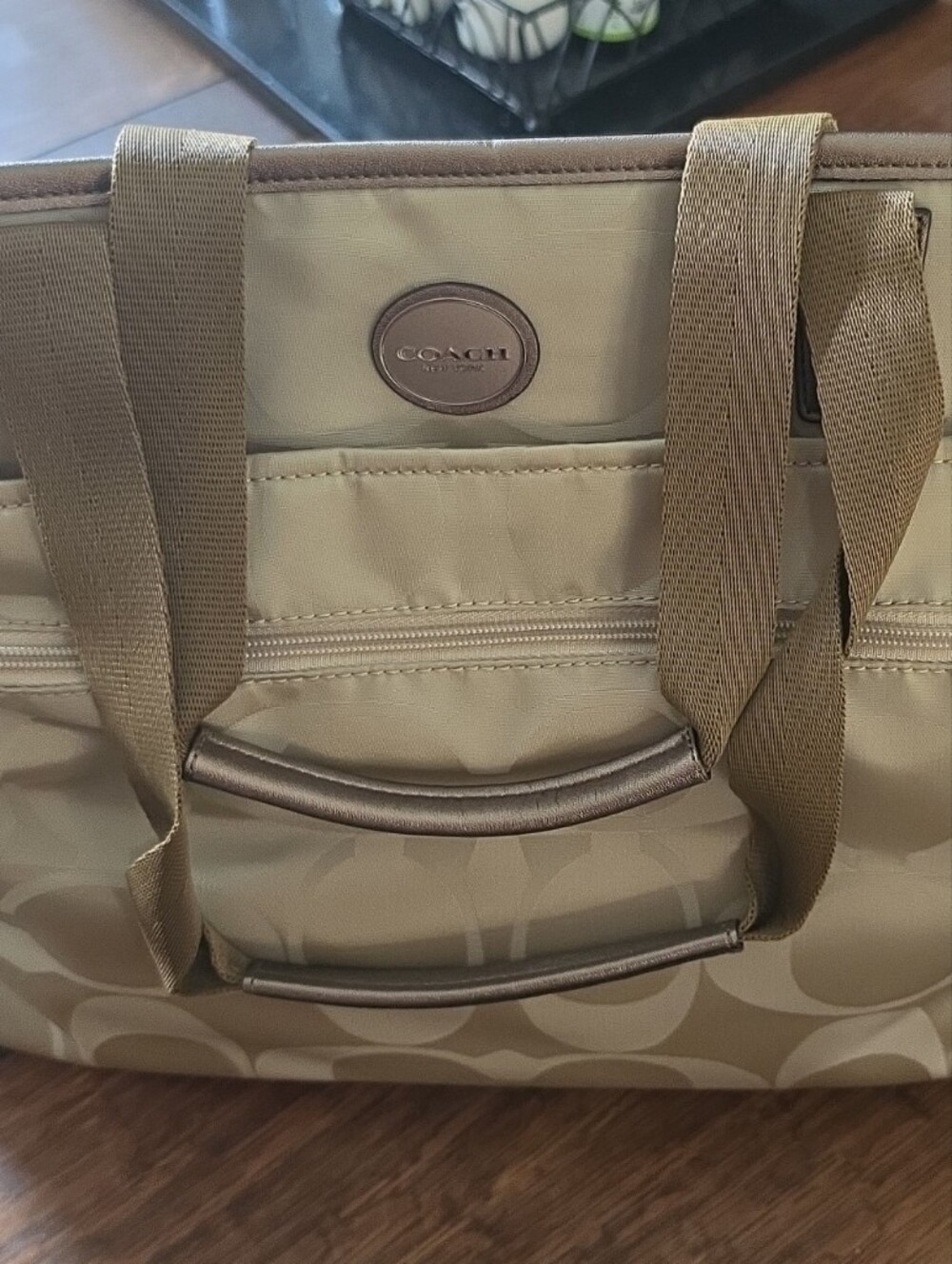 Coach Beige Signature Tote/Baby BAG with Brown Trim NWOT - Picture 2 of 4
